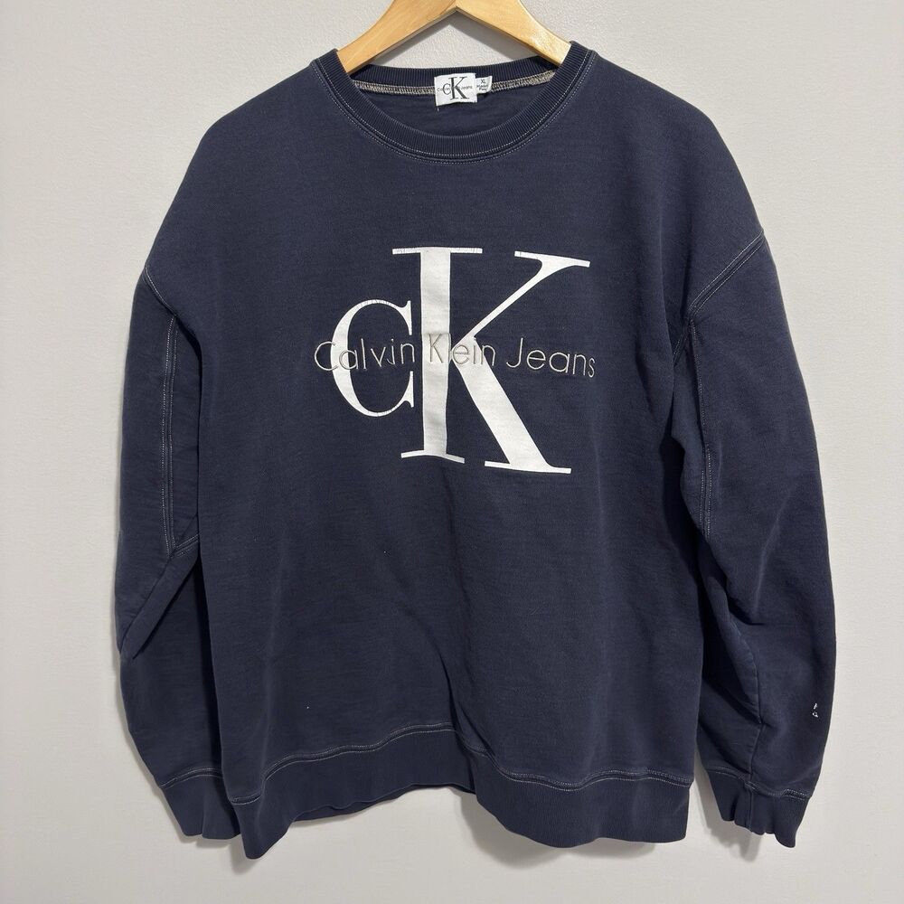 Vintage Calvin Klein Jeans Sweatshirt Mens XL Embroidered 90's Navy Blue